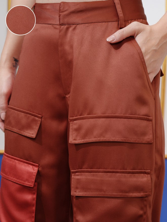 Tokyo Talkies Women Rust Straight Fit Solid Cargos - Rust - Image 5
