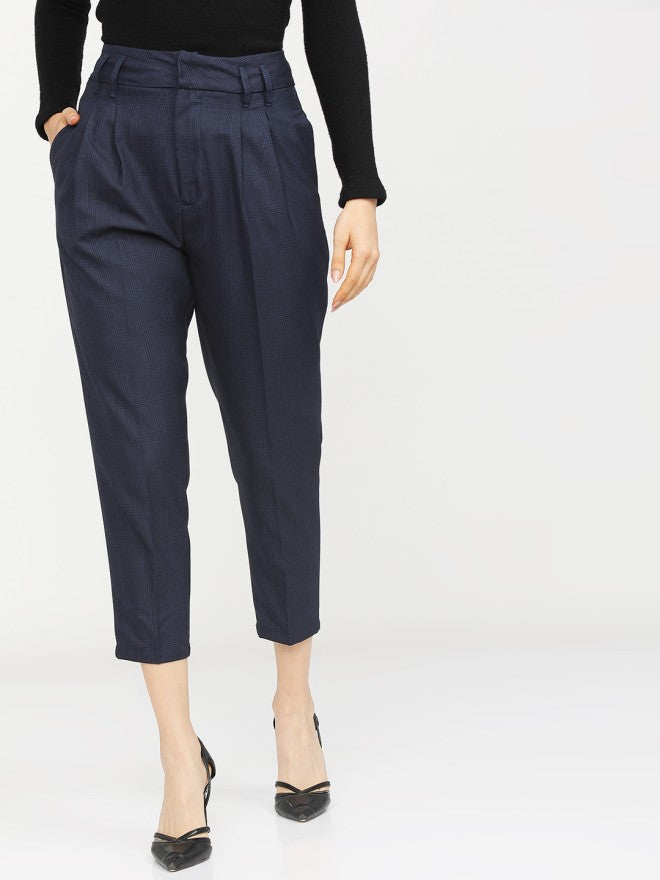 Tokyo Talkies Women Navy Blue Solid Regular Fit Casual Trouser - Navy Blue - Image 1