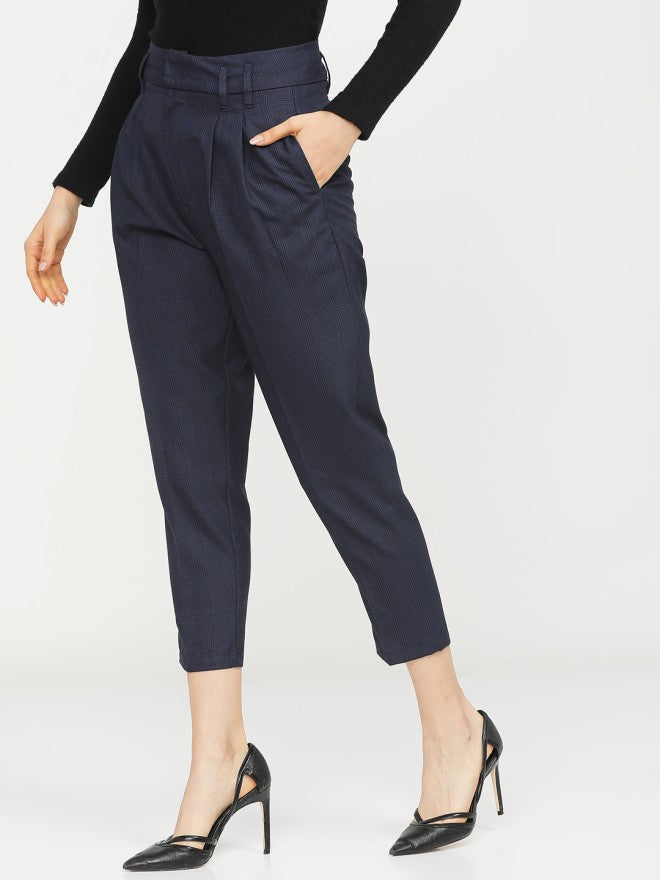 Tokyo Talkies Women Navy Blue Solid Regular Fit Casual Trouser - Navy Blue - Image 2