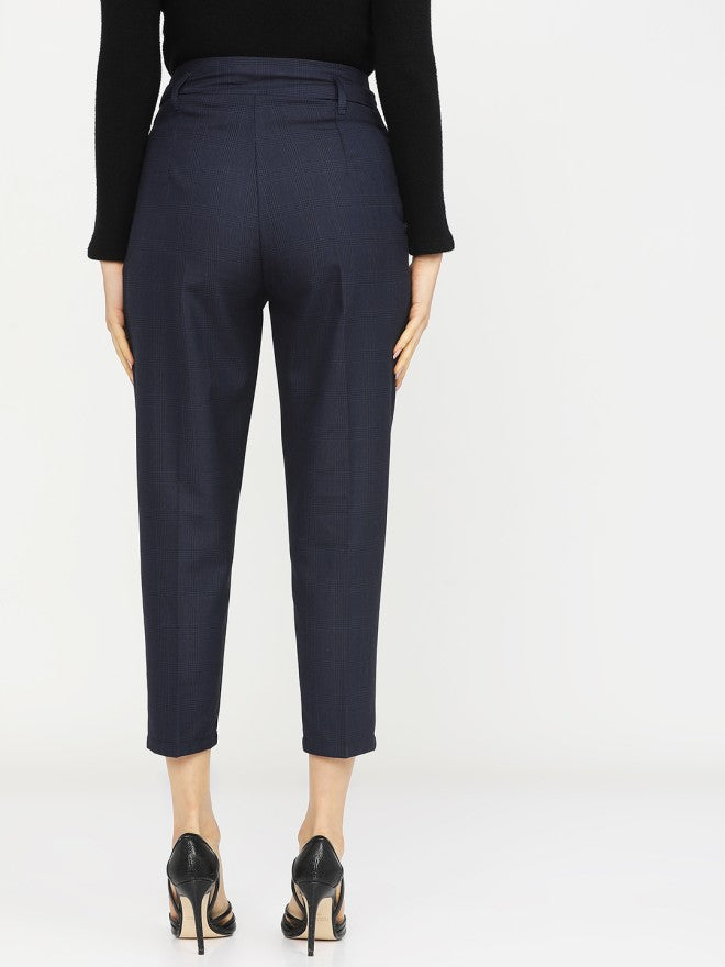 Tokyo Talkies Women Navy Blue Solid Regular Fit Casual Trouser - Navy Blue - Image 3