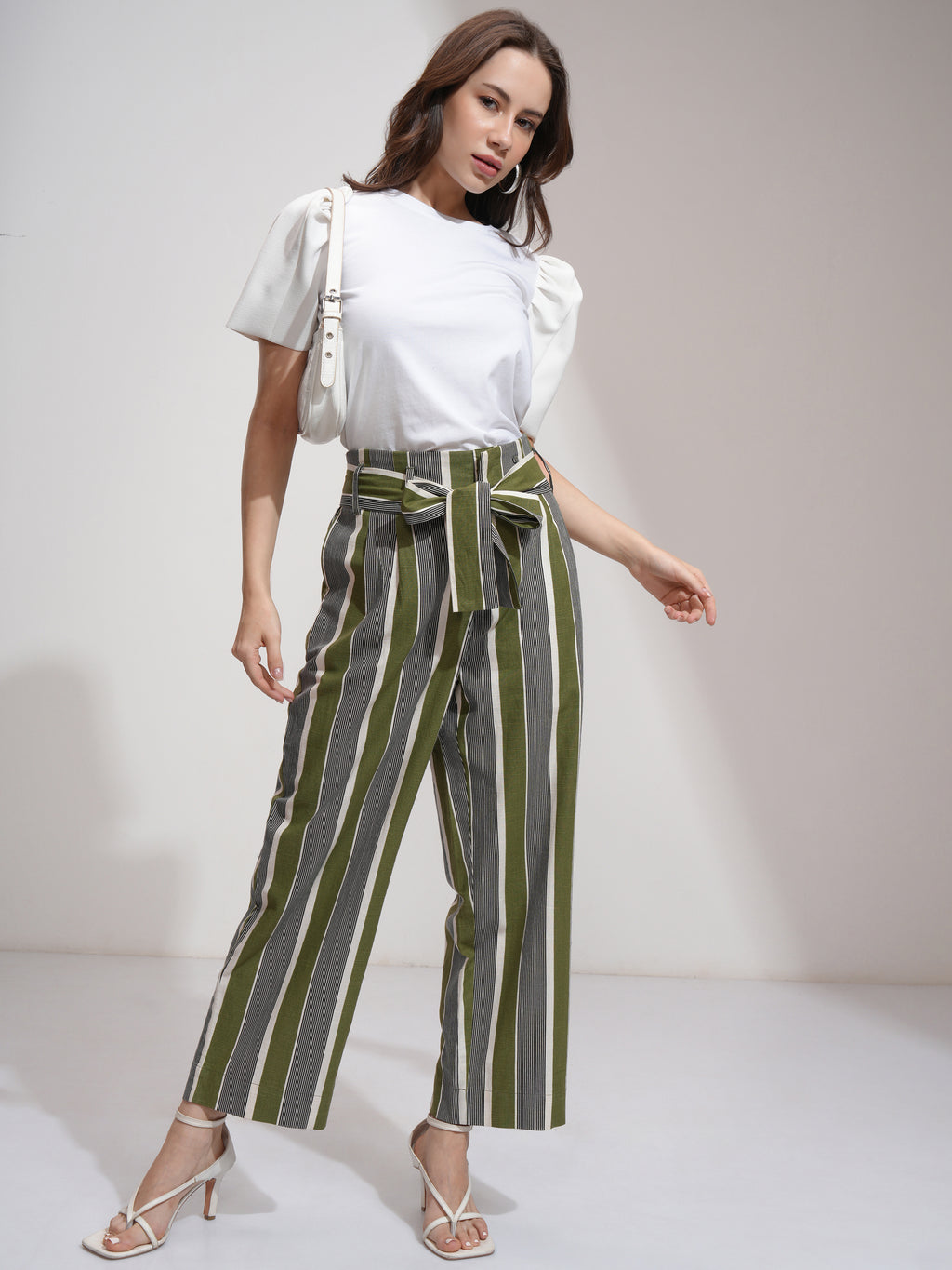 Tokyo Talkies Women Green Striped Regular Fit Casual Trouser - Green - Image 2