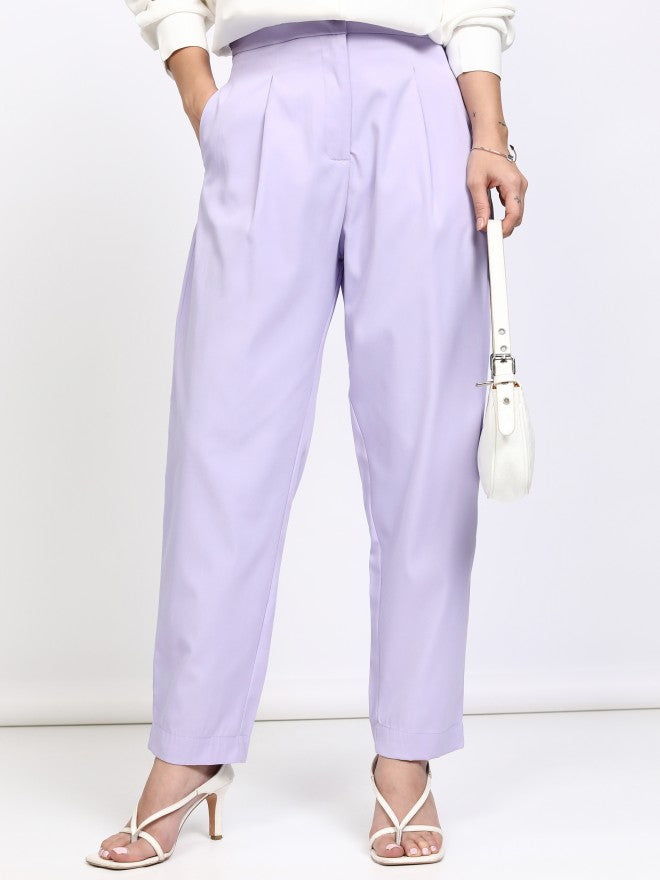 Tokyo Talkies Women Lavender Solid Regular Fit Casual Trouser - Lavender - Image 1