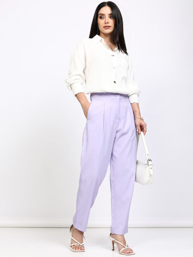 Tokyo Talkies Women Lavender Solid Regular Fit Casual Trouser - Lavender - Image 2