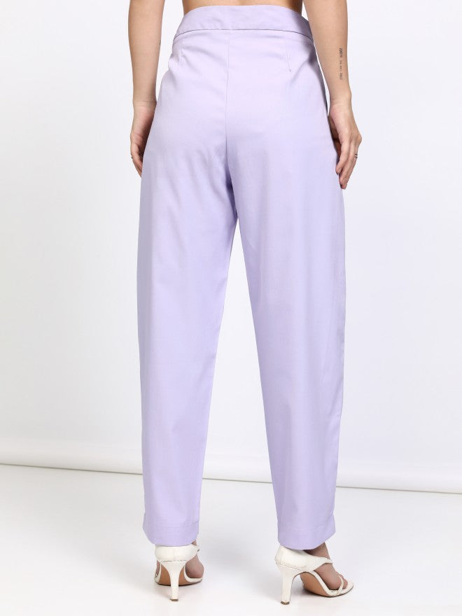 Tokyo Talkies Women Lavender Solid Regular Fit Casual Trouser - Lavender - Image 3
