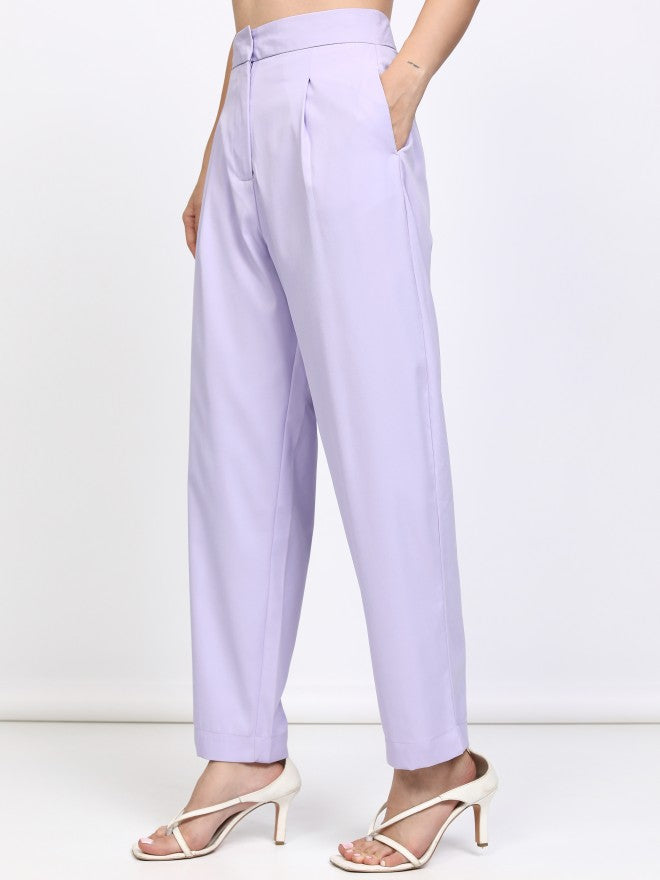 Tokyo Talkies Women Lavender Solid Regular Fit Casual Trouser - Lavender - Image 4