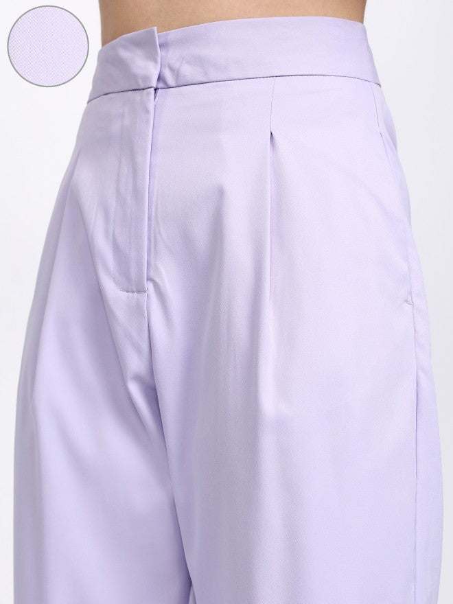 Tokyo Talkies Women Lavender Solid Regular Fit Casual Trouser - Lavender - Image 5