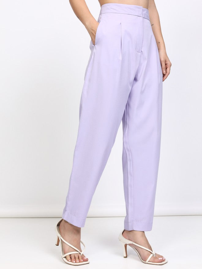 Tokyo Talkies Women Lavender Solid Regular Fit Casual Trouser - Lavender - Image 6