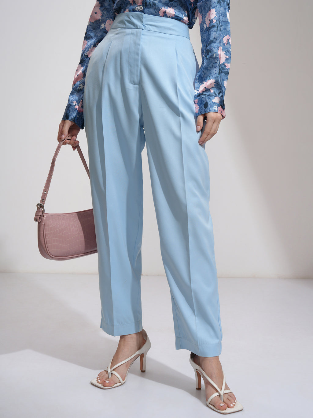 Tokyo Talkies Women Blue Solid Regular Fit Formal Trousers - Blue - Image 1