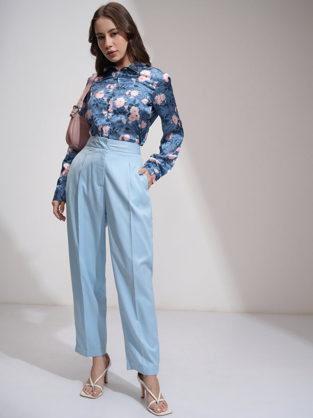 Tokyo Talkies Women Blue Solid Regular Fit Formal Trousers - Blue - Image 2