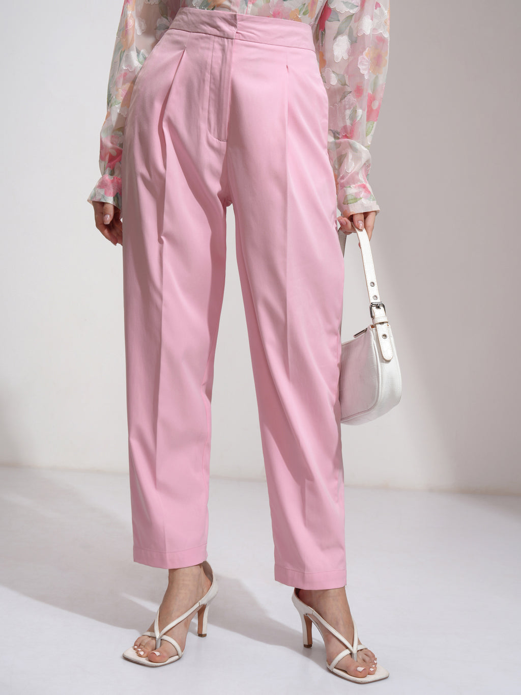 Tokyo Talkies Women Pink Solid Regular Fit Casual Trouser - Pink - Image 1