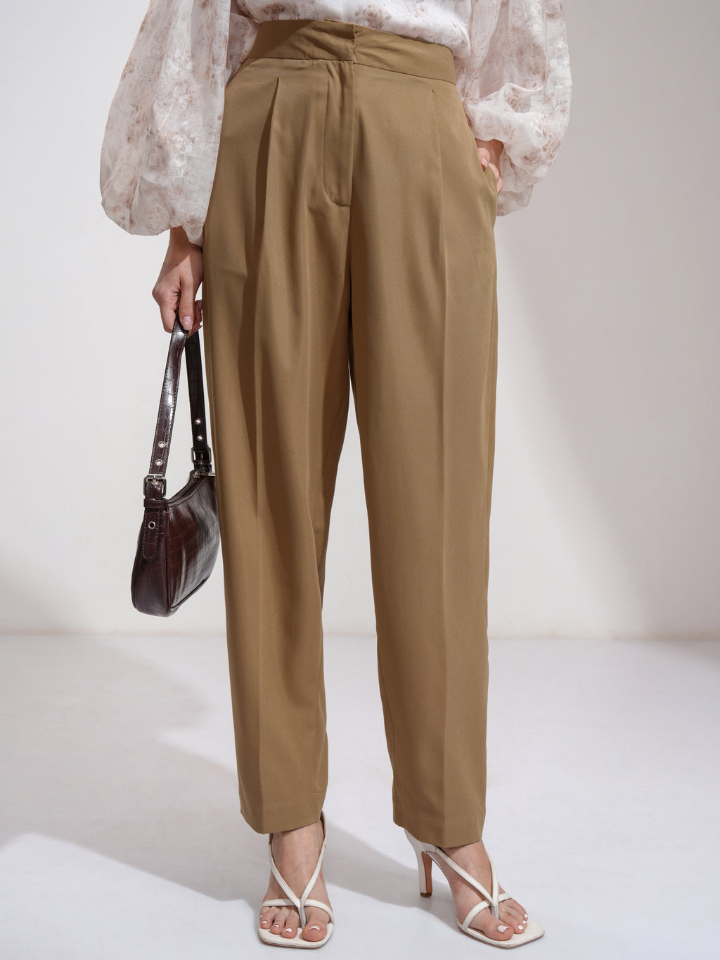 Tokyo Talkies Women Khaki Solid Regular Fit Casual Trouser - Khaki - Image 1