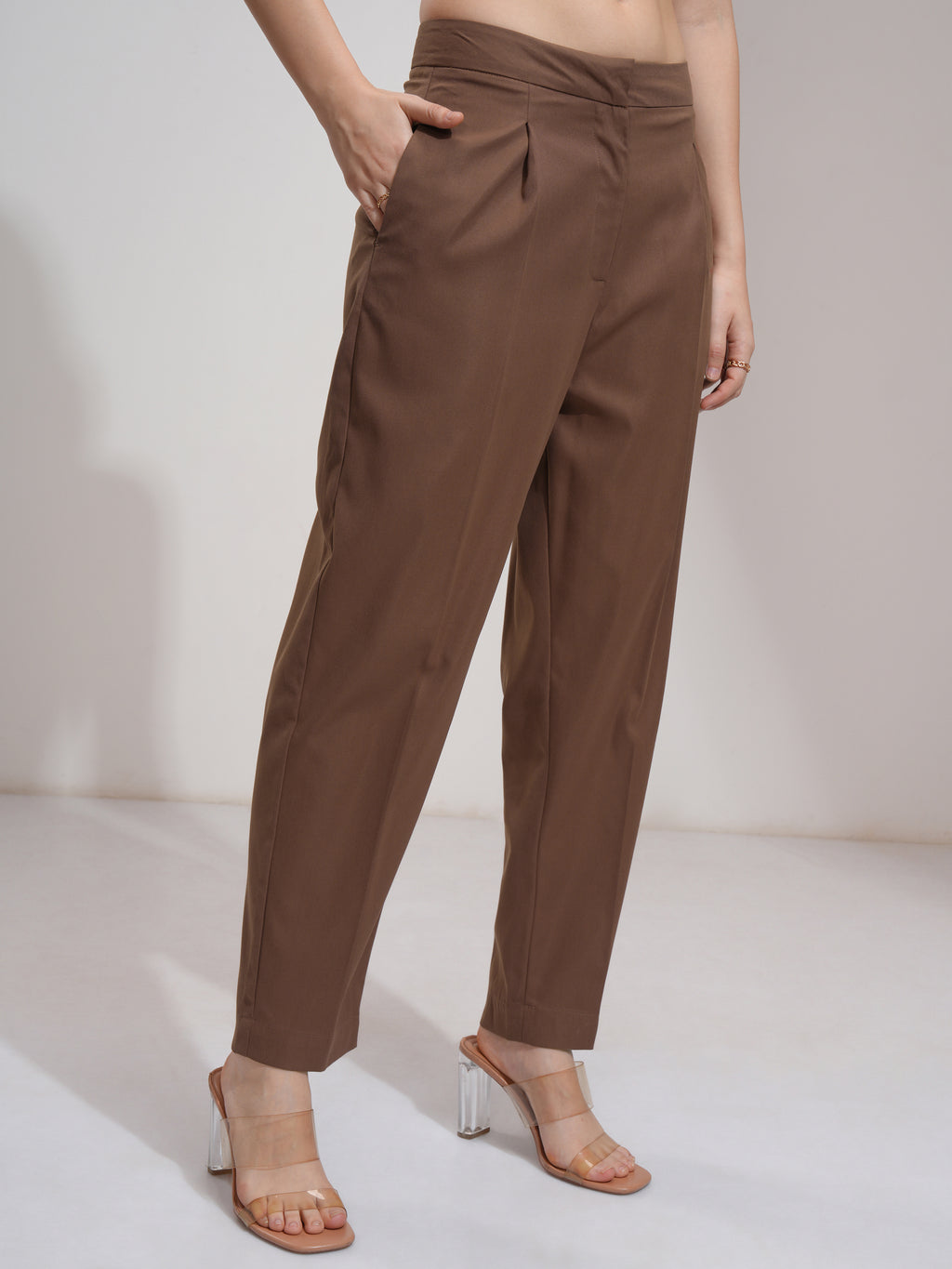 Tokyo Talkies Women Brown Solid Regular Fit Casual Trouser - Brown - Image 6