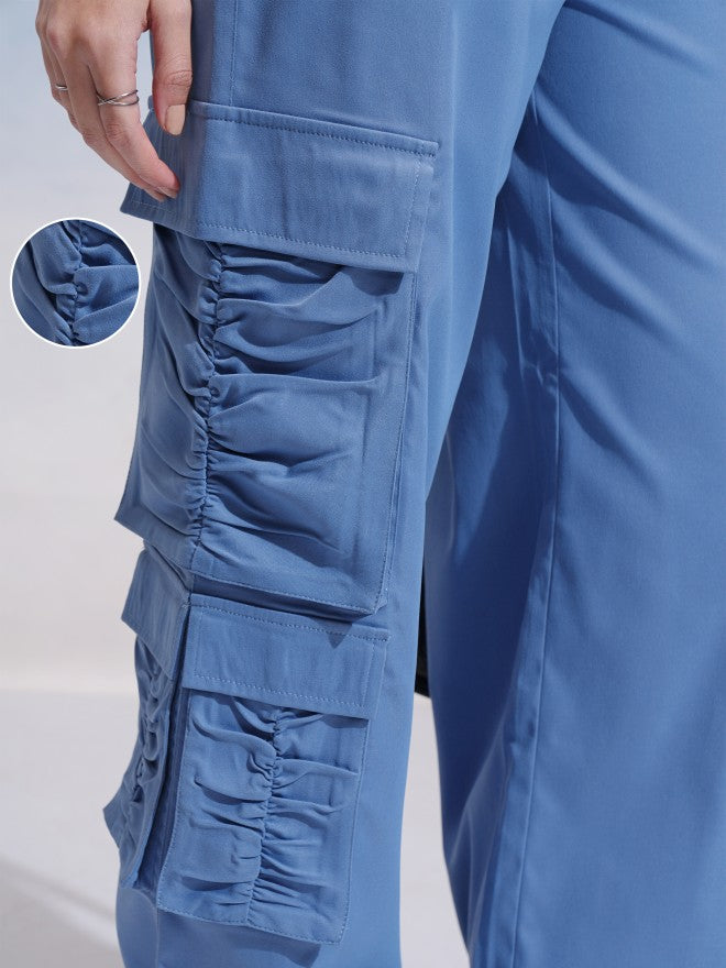 Tokyo Talkies Women Blue Solid Loose Fit Cargos - Blue - Image 5
