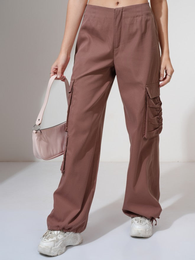 Tokyo Talkies Women Pink Solid Loose Fit Cargos - Pink - Image 1