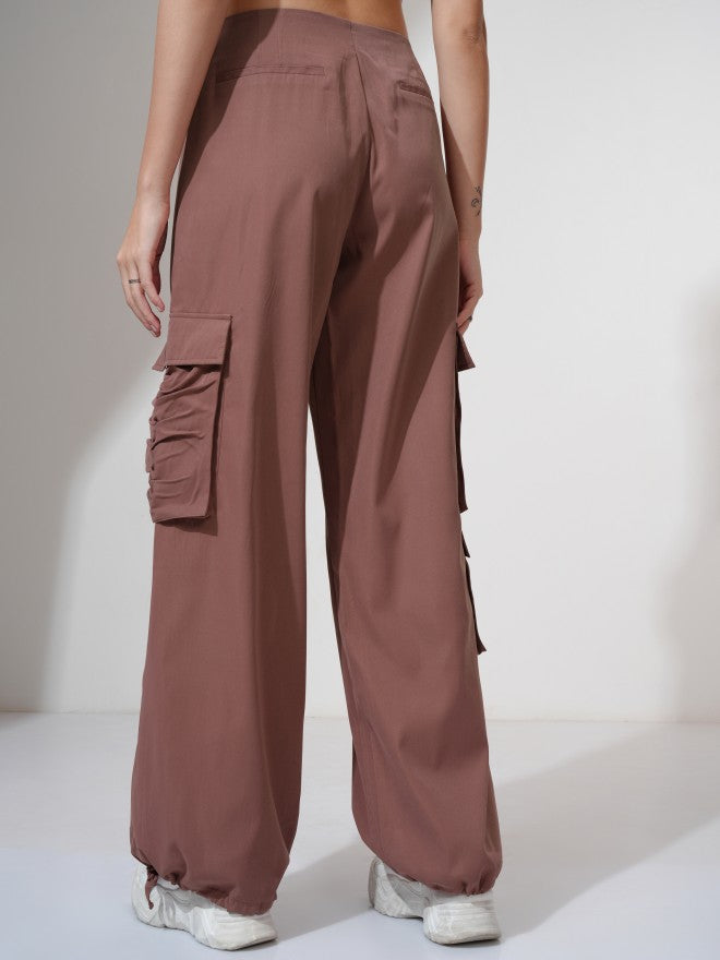 Tokyo Talkies Women Pink Solid Loose Fit Cargos - Pink - Image 3