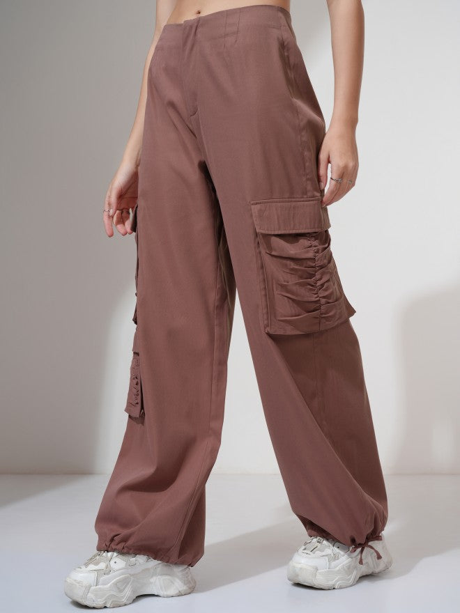 Tokyo Talkies Women Pink Solid Loose Fit Cargos - Pink - Image 4