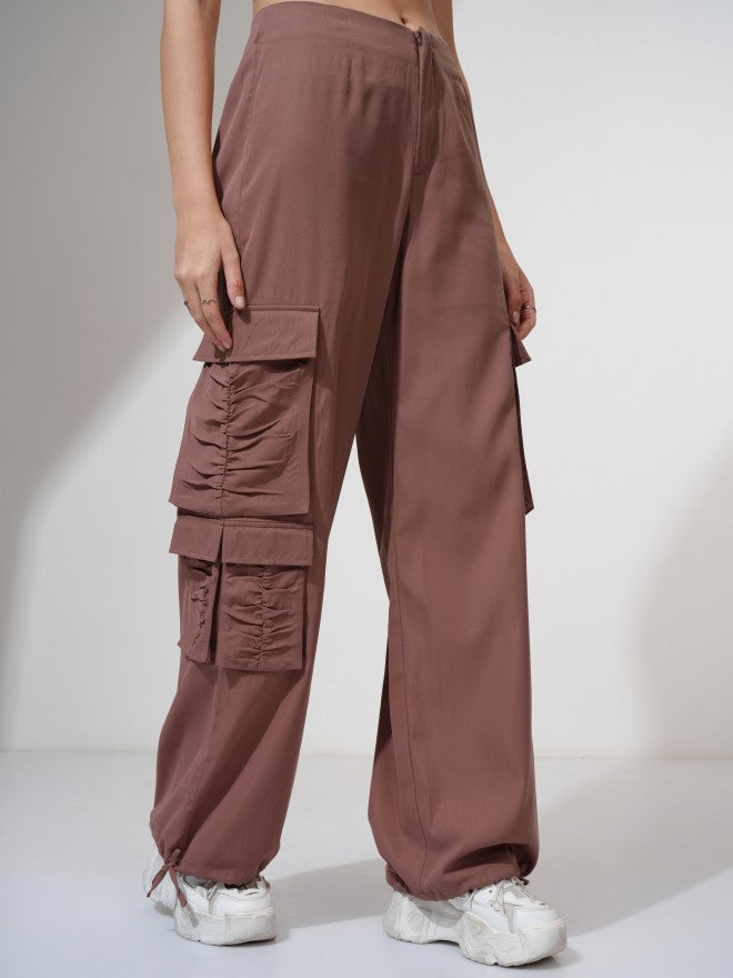 Tokyo Talkies Women Pink Solid Loose Fit Cargos - Pink - Image 6