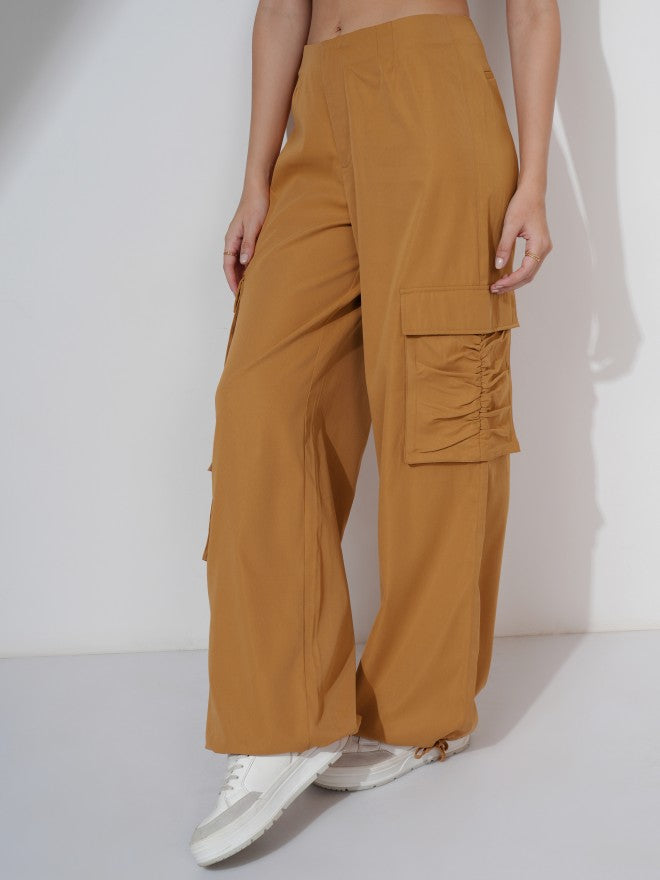 Tokyo Talkies Women Rust Solid Loose Fit Cargos - Rust - Image 1