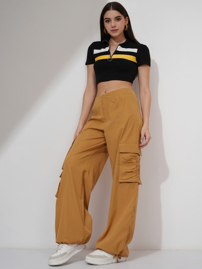 Tokyo Talkies Women Rust Solid Loose Fit Cargos - Rust - Image 2