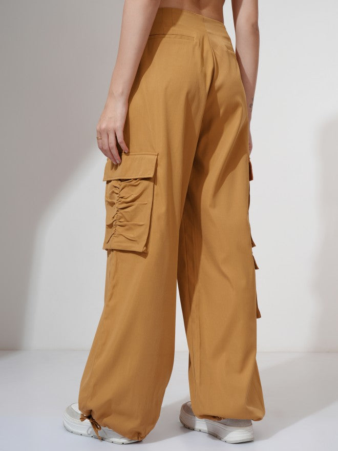 Tokyo Talkies Women Rust Solid Loose Fit Cargos - Rust - Image 3