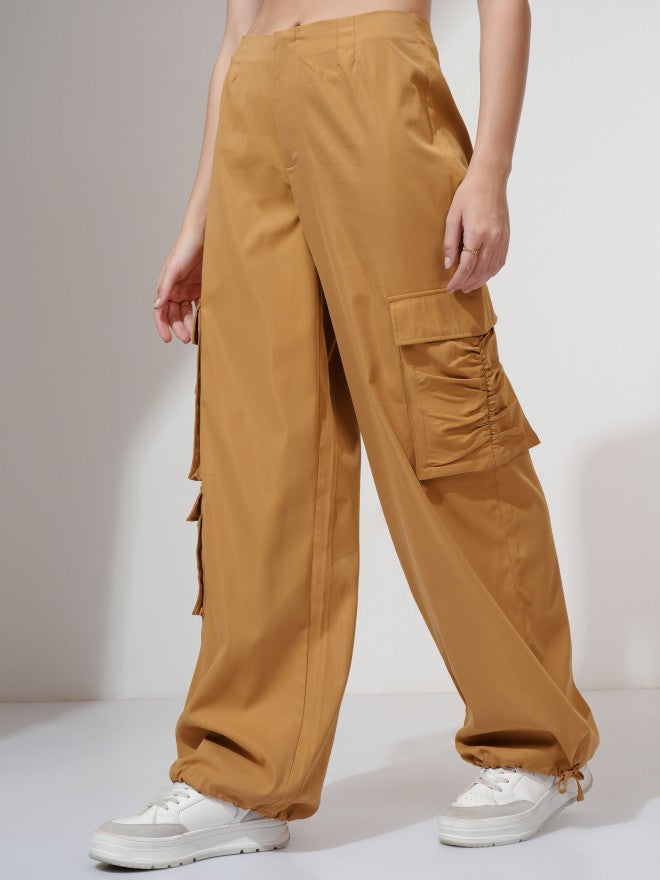 Tokyo Talkies Women Rust Solid Loose Fit Cargos - Rust - Image 4