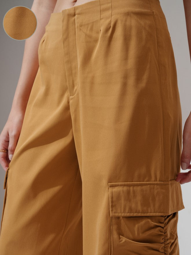 Tokyo Talkies Women Rust Solid Loose Fit Cargos - Rust - Image 5