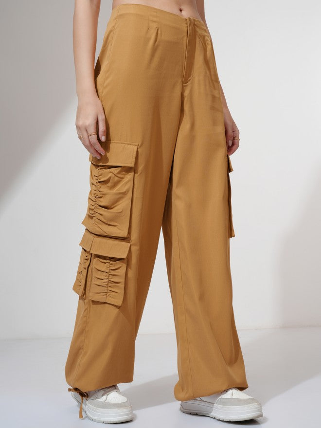 Tokyo Talkies Women Rust Solid Loose Fit Cargos - Rust - Image 6