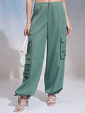 Tokyo Talkies Women Green Solid Loose Fit Cargos - Green - Image 1