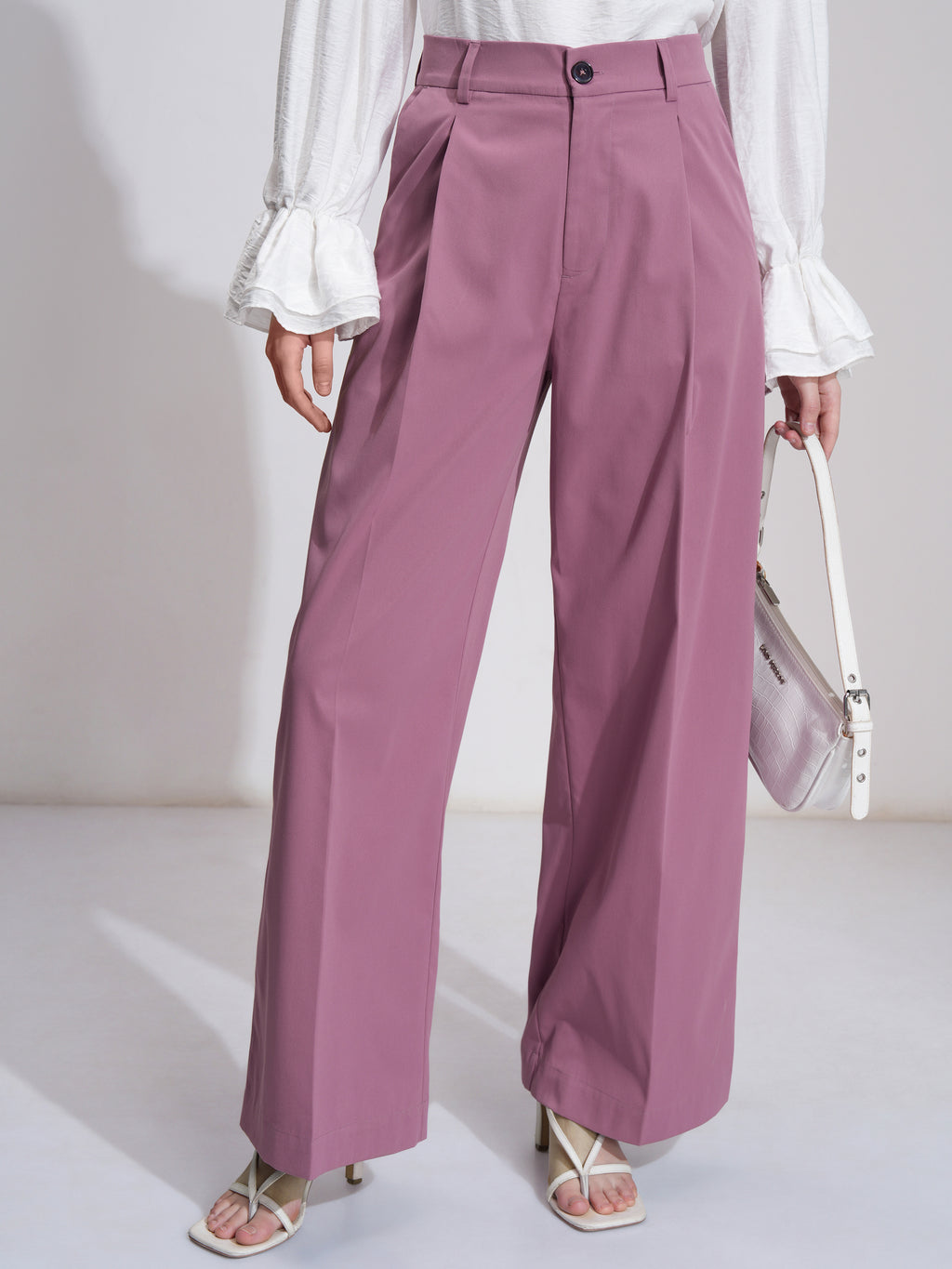 Tokyo Talkies Women Pink Solid Straight Fit Formal Trouser