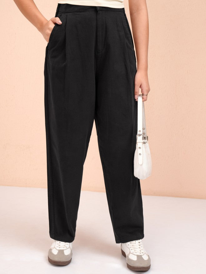 Tokyo Talkies Women Black Solid Regular Fit Casual Trouser - Black - Image 1