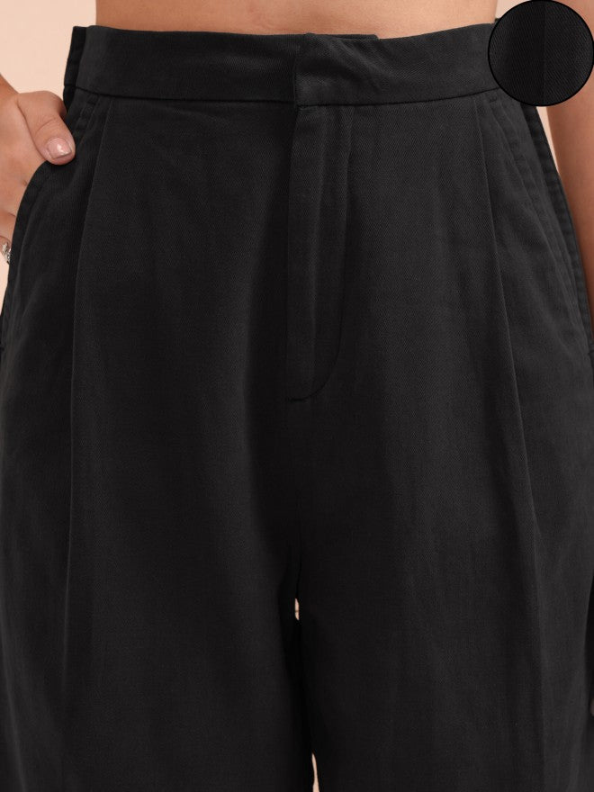 Tokyo Talkies Women Black Solid Regular Fit Casual Trouser - Black - Image 5