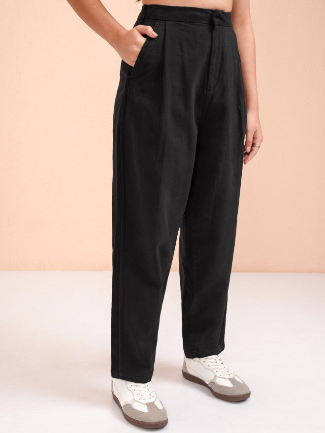 Tokyo Talkies Women Black Solid Regular Fit Casual Trouser - Black - Image 6