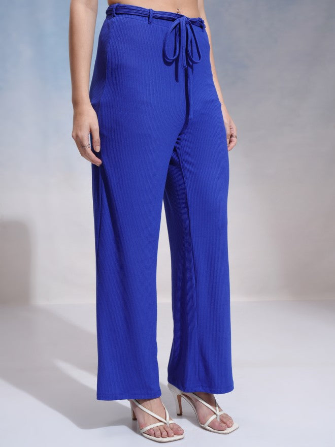 Tokyo Talkies Women Blue Solid Flared Casual Trouser - Blue - Image 6