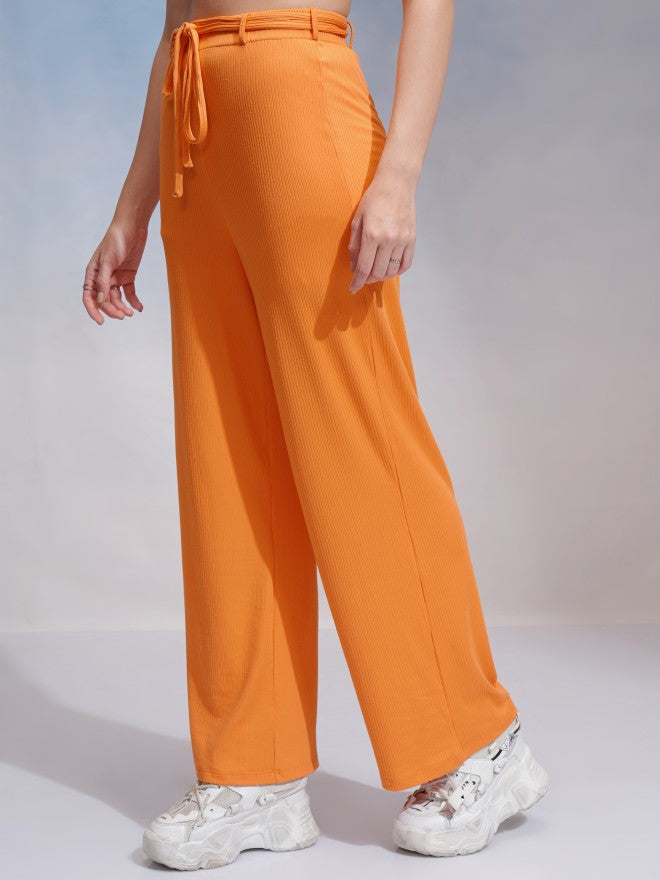 Tokyo Talkies Women Orange Solid Flared Casual Trouser - Orange - Image 4