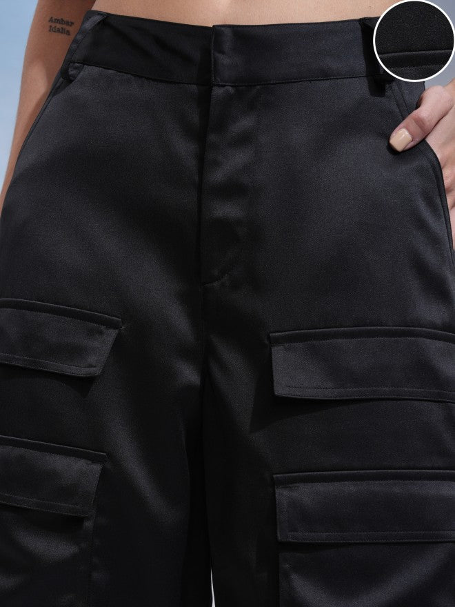 Tokyo Talkies Women Black Solid Regular Fit Cargos - Black - Image 5