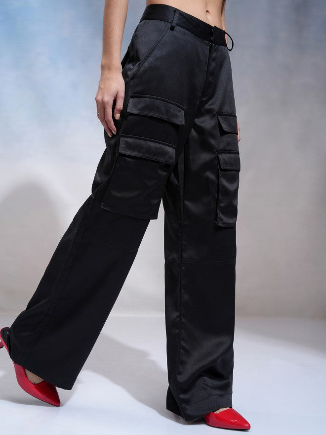 Tokyo Talkies Women Black Solid Regular Fit Cargos - Black - Image 6