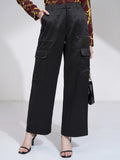 Tokyo Talkies Women Black Solid Straight Fit Cargos - Black - Image 1