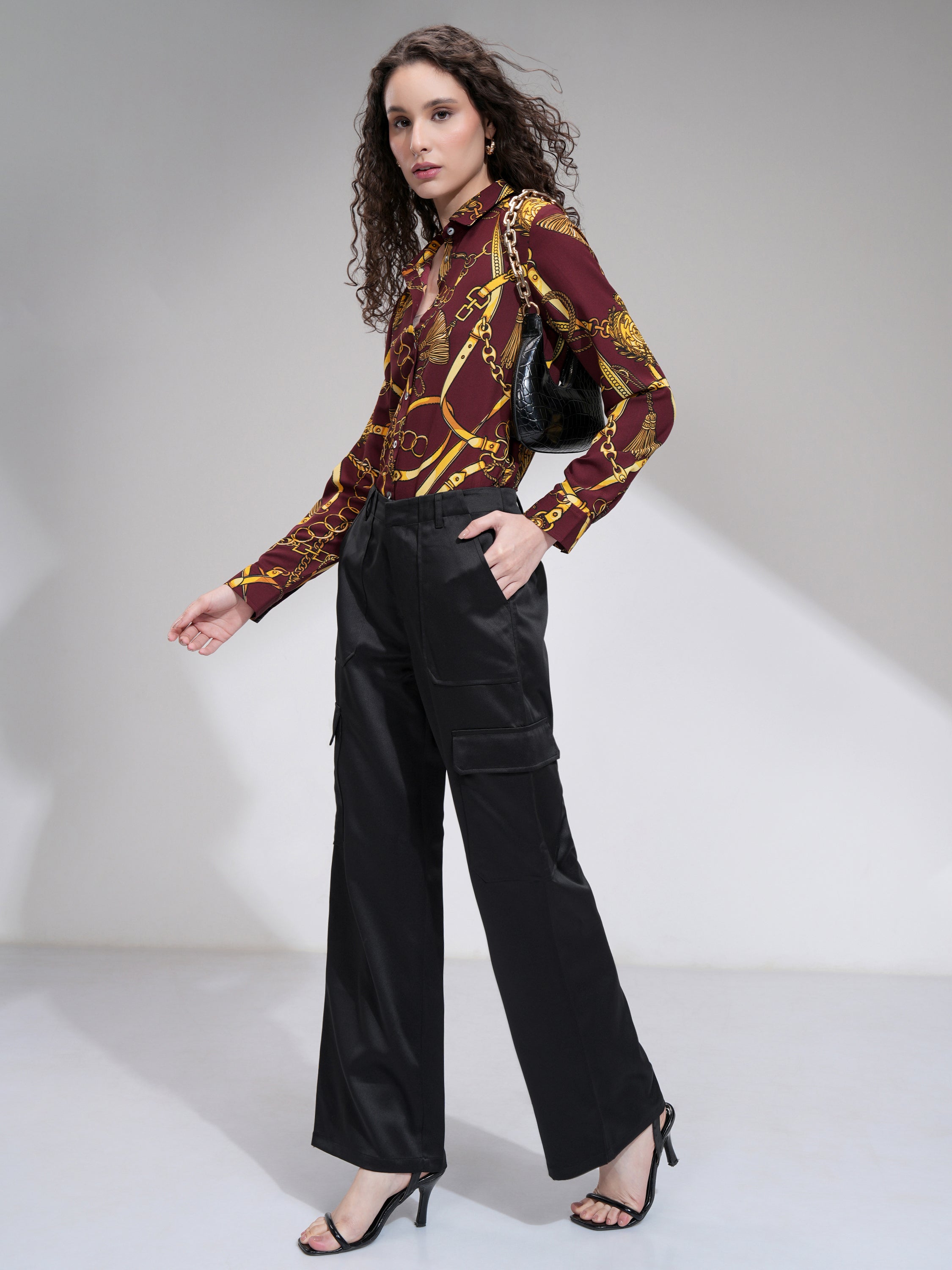 Tokyo Talkies Women Black Solid Straight Fit Cargos - Black - Image 2