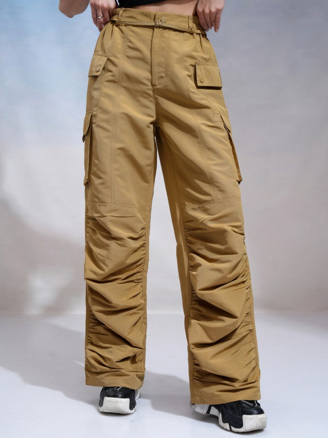 Tokyo Talkies Women Khaki Solid Regular Fit Cargos - Khaki - Image 1