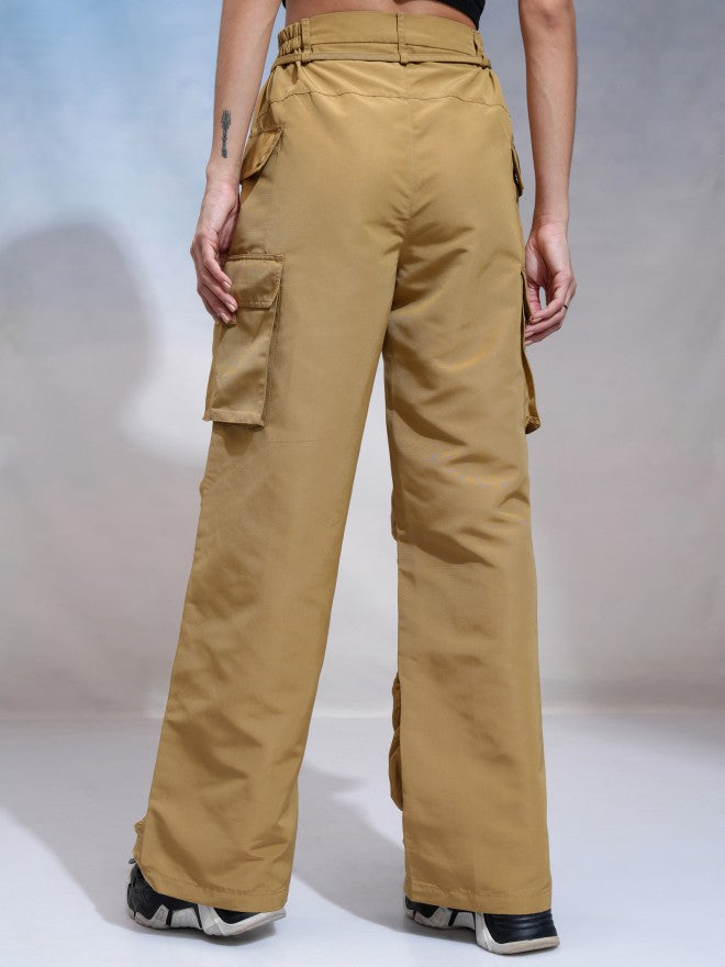 Tokyo Talkies Women Khaki Solid Regular Fit Cargos - Khaki - Image 3
