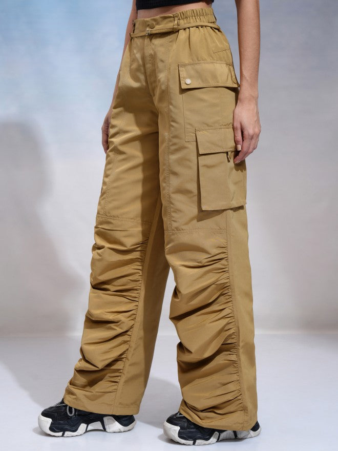 Tokyo Talkies Women Khaki Solid Regular Fit Cargos - Khaki - Image 4