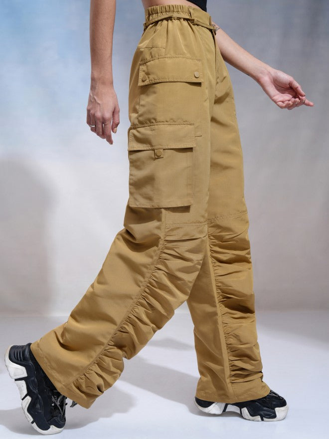 Tokyo Talkies Women Khaki Solid Regular Fit Cargos - Khaki - Image 6