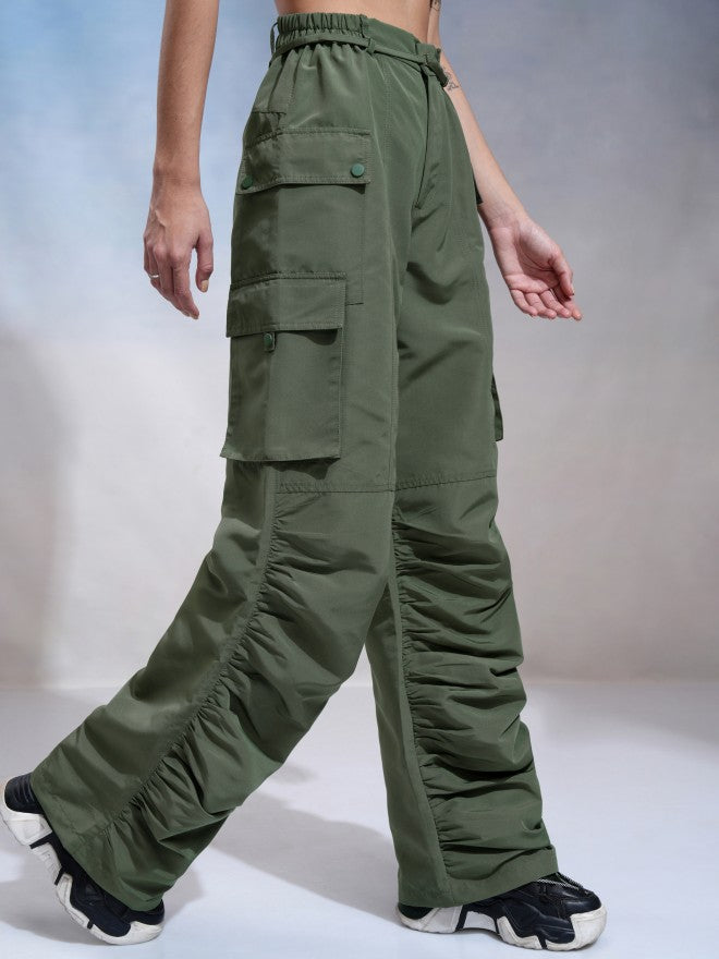 Tokyo Talkies Women Green Solid Regular Fit Cargos - Green - Image 6
