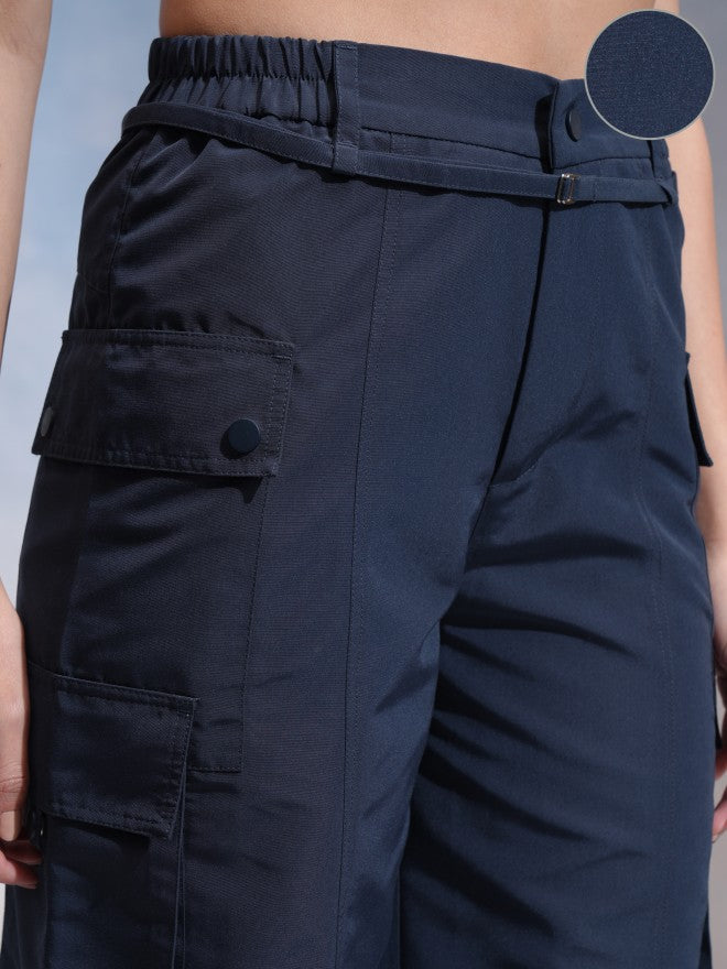 Tokyo Talkies Women Navy Blue Solid Flared Cargos - Navy Blue - Image 5