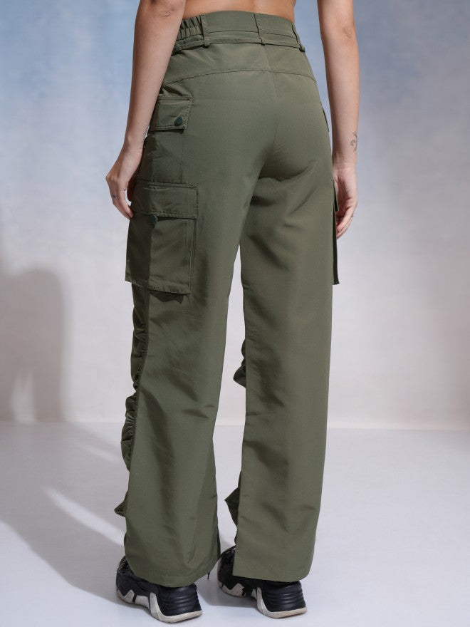 Tokyo Talkies Women Green Solid Flared Cargos - Green - Image 3