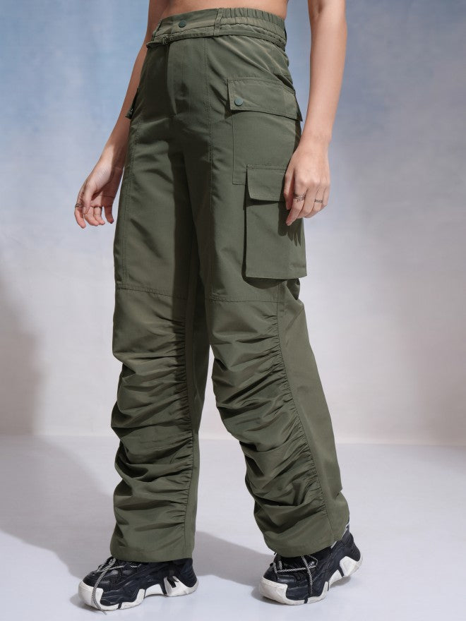 Tokyo Talkies Women Green Solid Flared Cargos - Green - Image 4