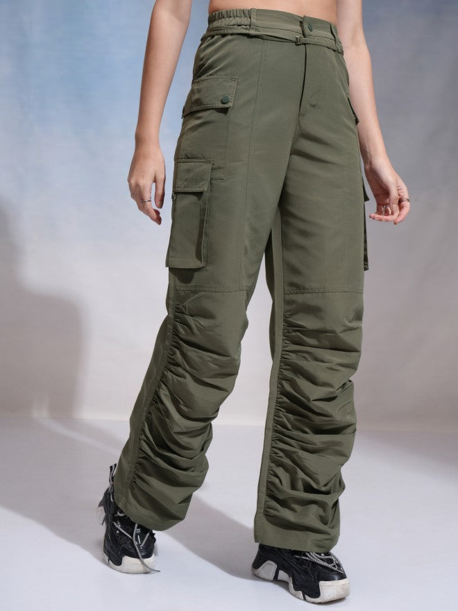 Tokyo Talkies Women Green Solid Flared Cargos - Green - Image 6