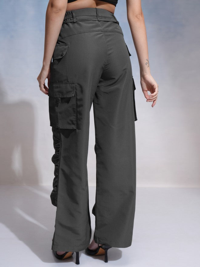 Tokyo Talkies Women Grey Solid Flared Cargos - Grey - Image 3