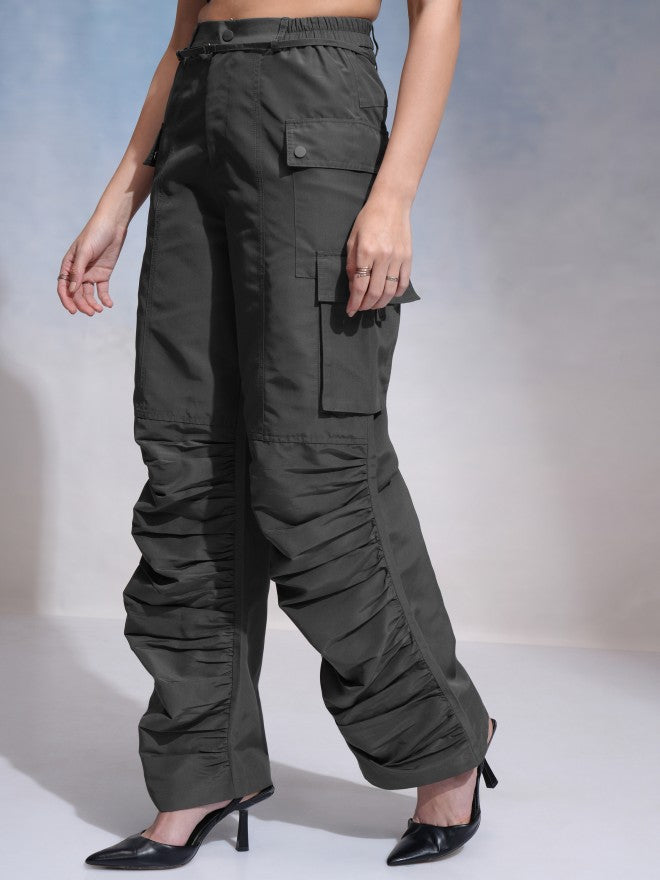 Tokyo Talkies Women Grey Solid Flared Cargos - Grey - Image 4