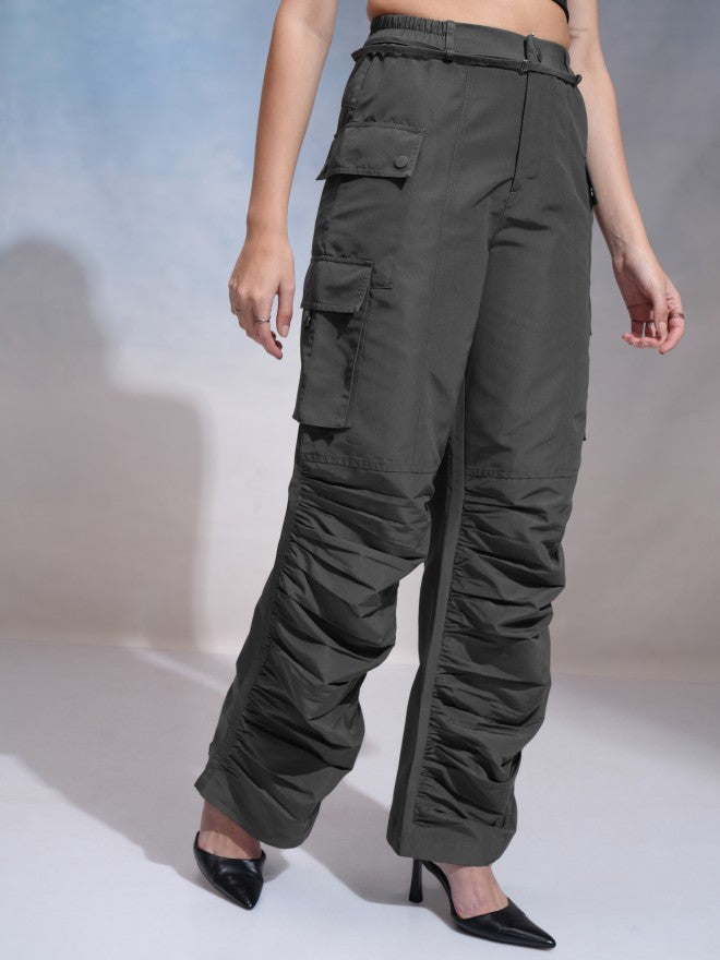 Tokyo Talkies Women Grey Solid Flared Cargos - Grey - Image 6